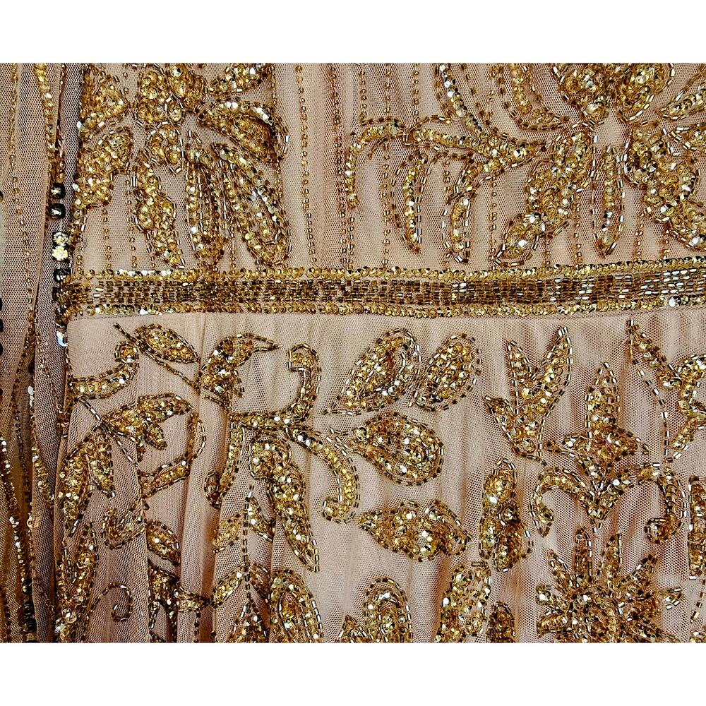Mac Duggal Beaded Illusion Puff Sleeve Gown - Nude Gold Size 16 - NWT - Picture 4 of 14